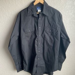 Mens Wrangler Black Western Pearl Snap Button Down
